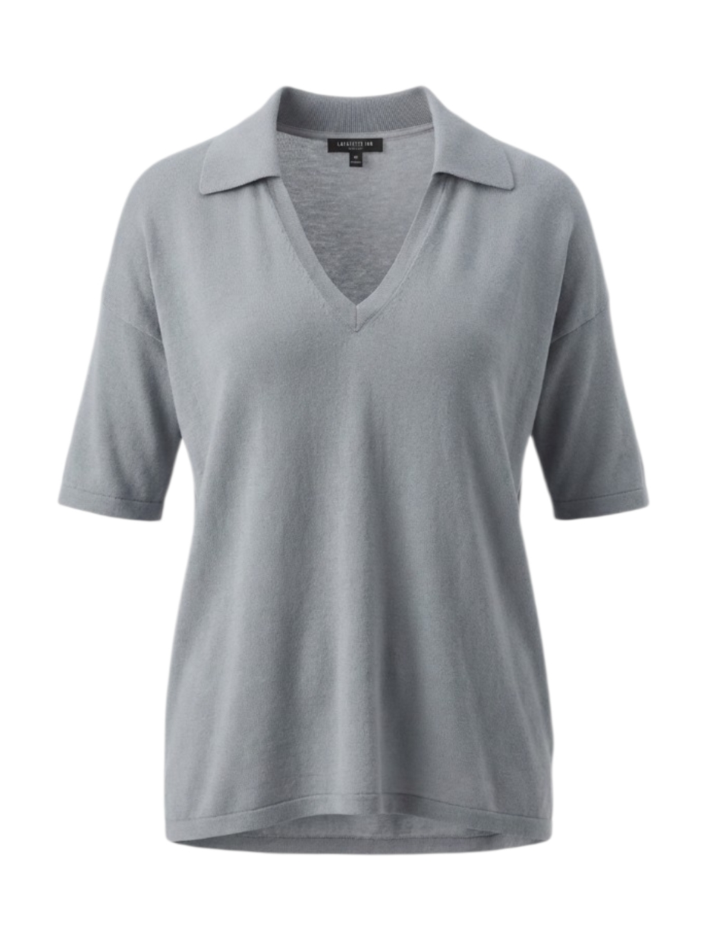 Lafayette 148 New York Slate Blue Cashmere/ Silk V-Neck Polo Top